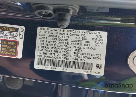 2020 Honda Cr-V Awd Lx z USA, uszkodzony, nr VIN 2HKRW2H20LH655788